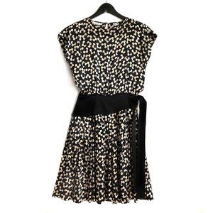 Vintage Nipon Boutique Silk Dress Black-ivory, below-knee, size 10